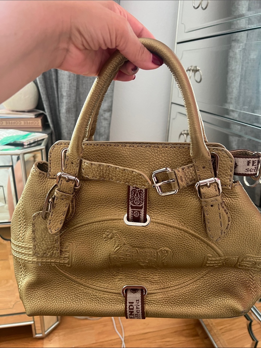 Fendi Metallic Gold Leather Satchel